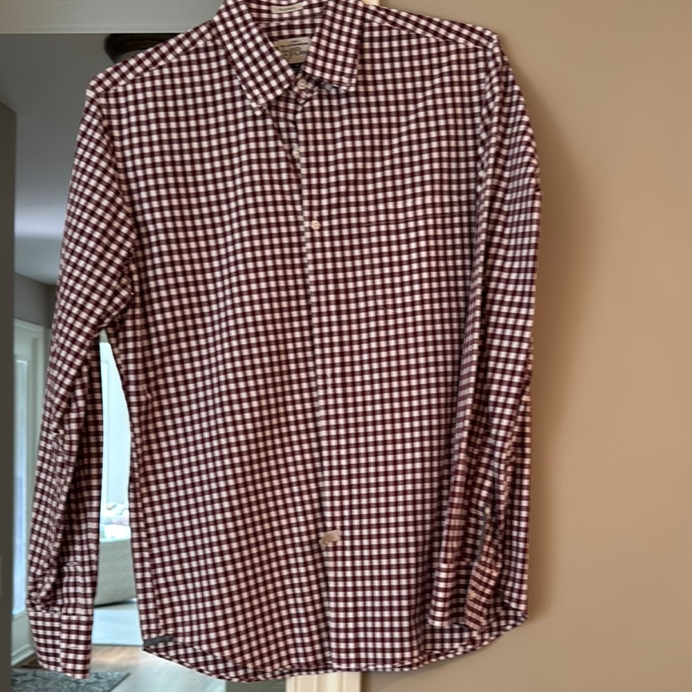 J. Crew Red and White Casual Button Down Shirt